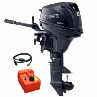 15HP Tohatsu Long Shaft EFi Electric & Manual Start Tiller Control 4-Stroke Outboard Motor with 12L Tank & Line image